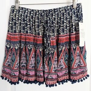 Anthropologie Patrons of Peace rayon colorful boho festival mini skirt Blue gree